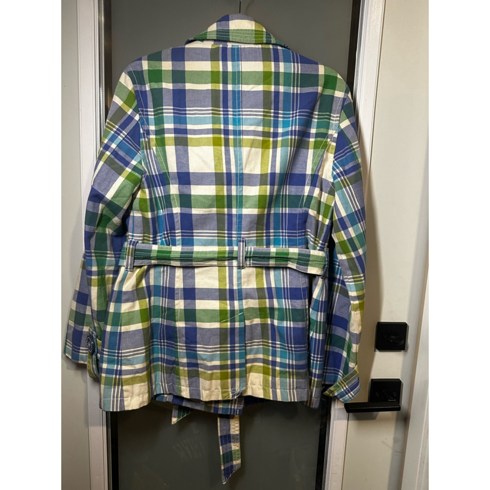 Boden Blue and Green Plaid Trench Coat - Picture 4 of 9